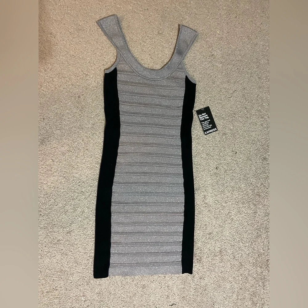 Express Shimmery Grey and black Body-con mini dress size x small‎ NWT